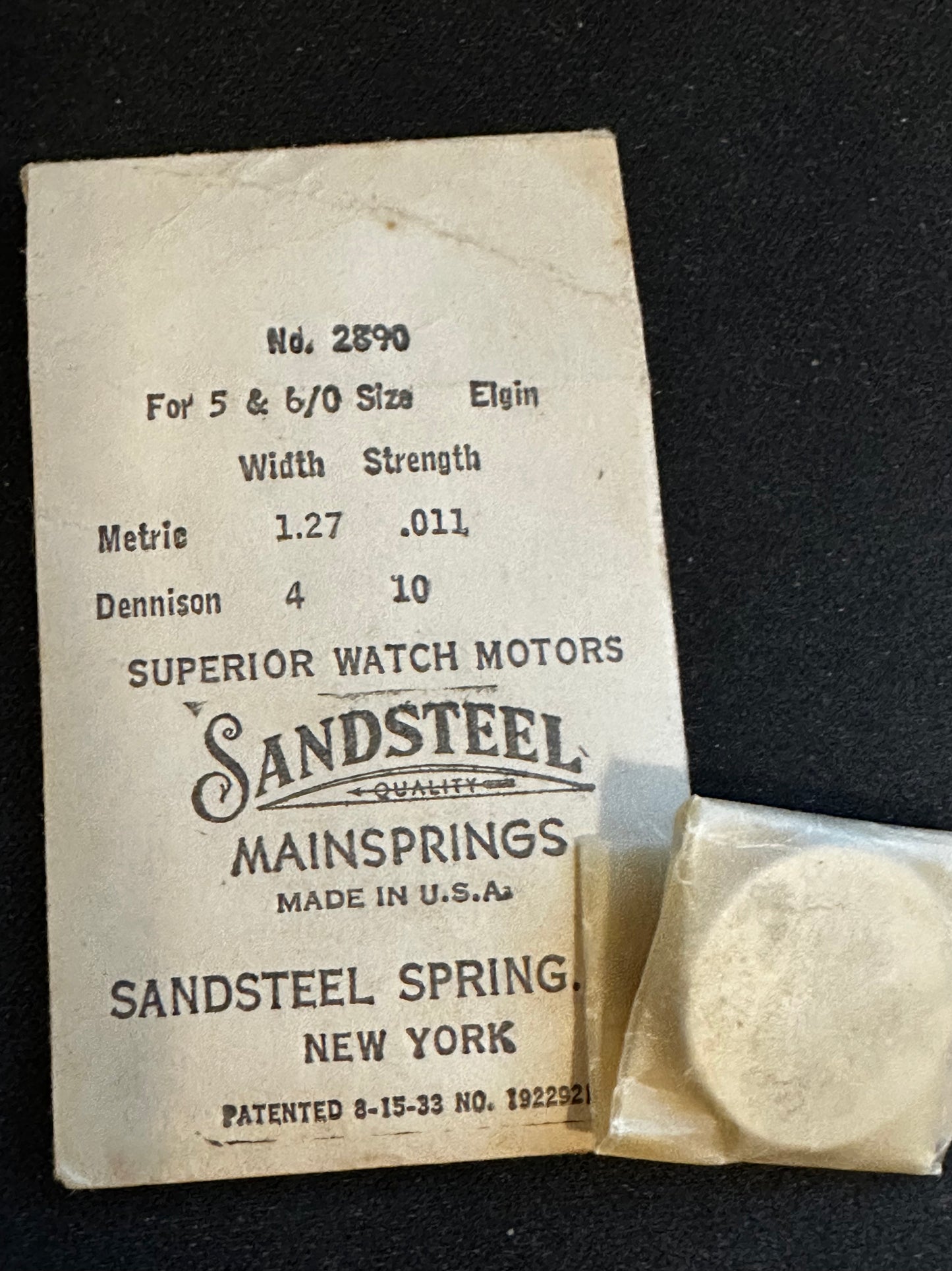 Sandsteel Mainspring for Elgin 5/0s & 6/0s Factory No. 2890 - Steel