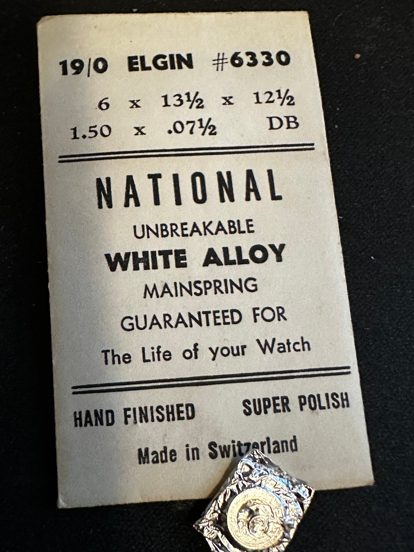 National Unbreakable Mainspring for Elgin 19/0 No. 6330 - Alloy