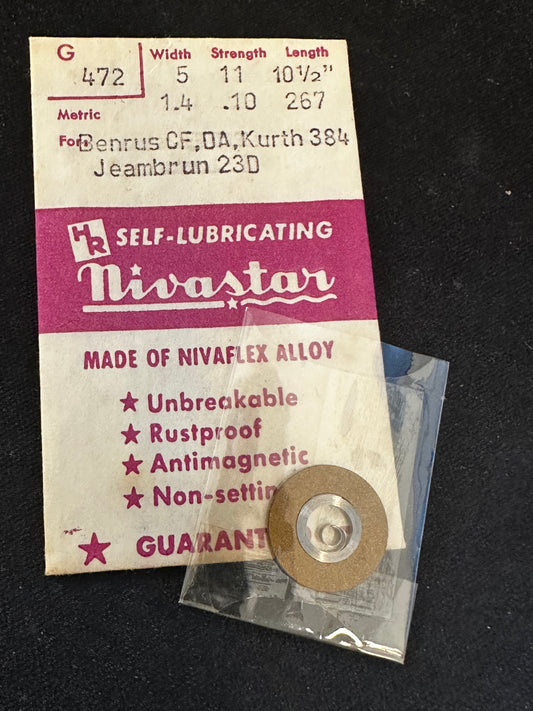 HR Nivastar Mainspring G472 for Kurth 384, Benrus CF, DA, Jeambrun 23D - Alloy