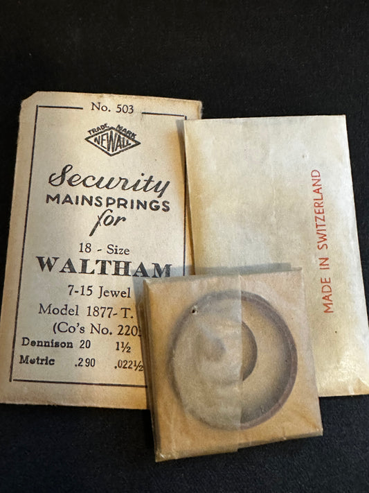Newall Security Mainspring #503 for Waltham 18s Model 1877 No. 2203 - Steel