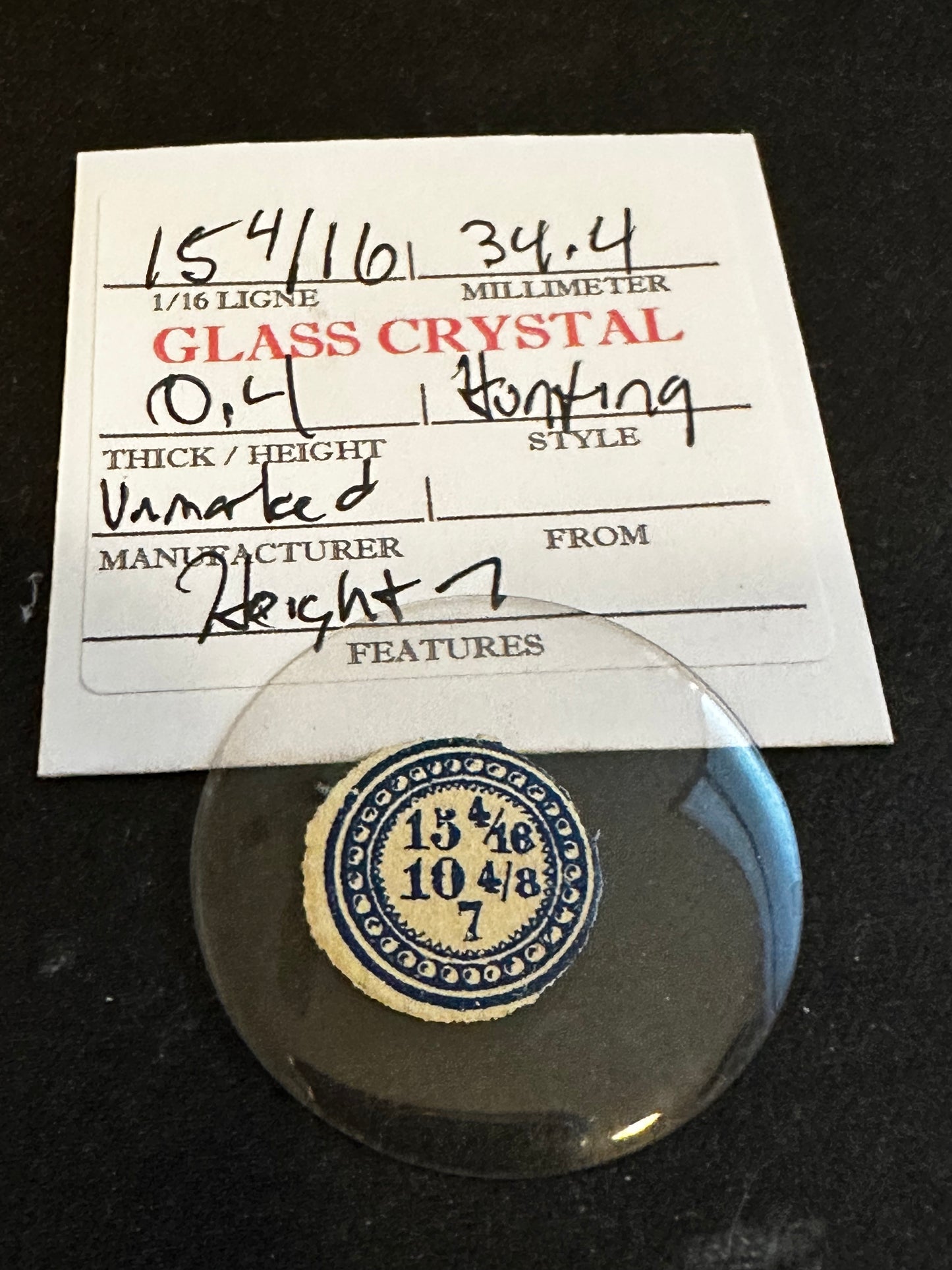 Vintage Glass Hunting Case Watch Crystal 15-4/16 (~34.4mm) - NOS