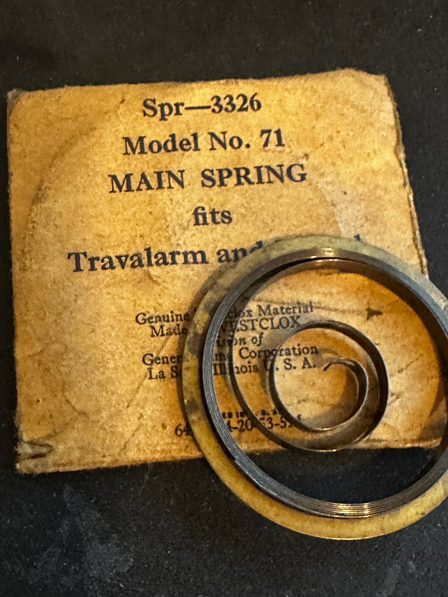 Westclox Factory Mainspring for Travalarm and Leland Model 71 Travel Clocks