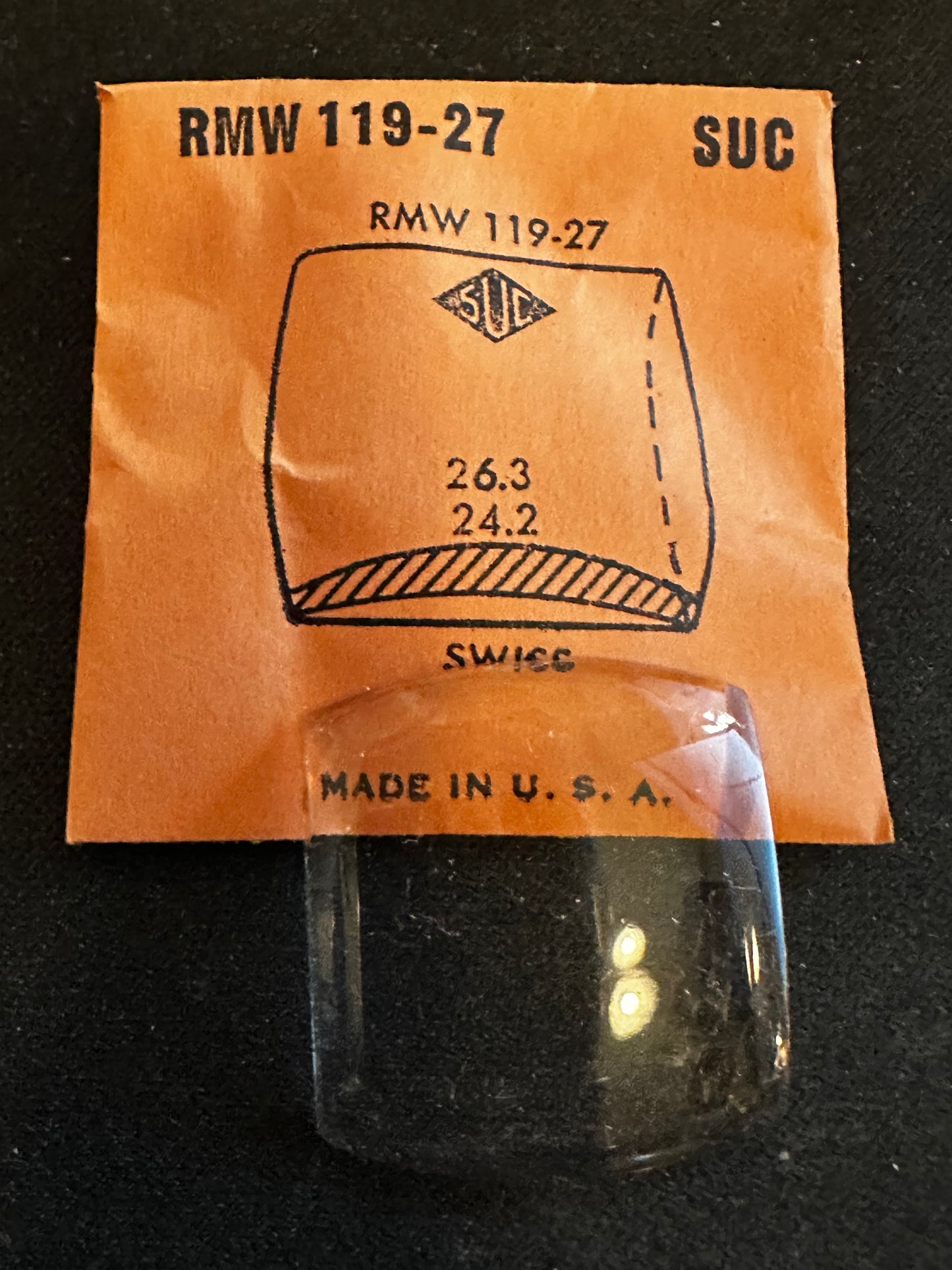 SUC Rocket Crystal RMW 119-27 for SWISS watches - 26.3 x 24.2mm - New