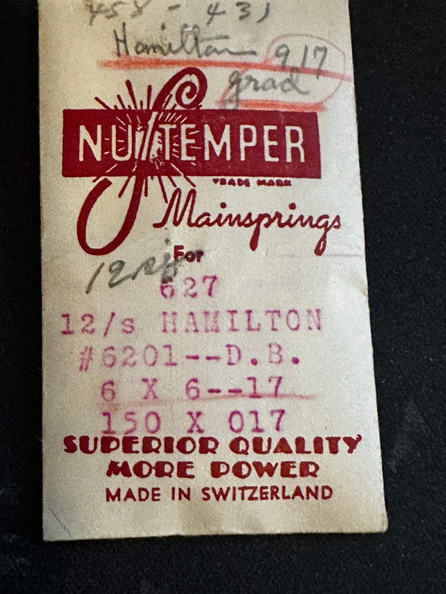 NuTemper Mainspring #627 for Hamilton 12s No. 6021 - Steel