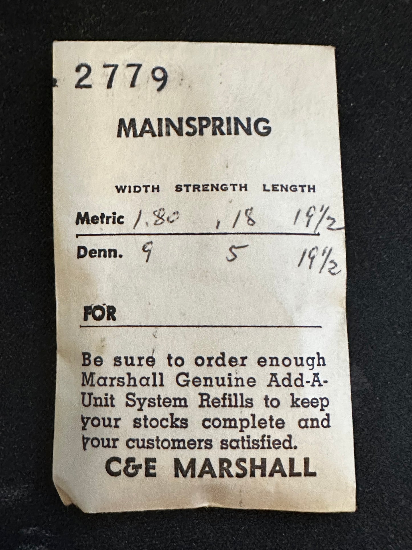 Marco Mainspring #2779 for Tavannes caliber 719 to 779 - Steel