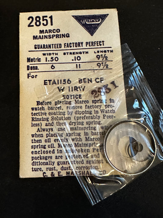 Marco Mainspring #2851 for Benrus CF, Wittnauer 11RW, ETA 1156 - Steel