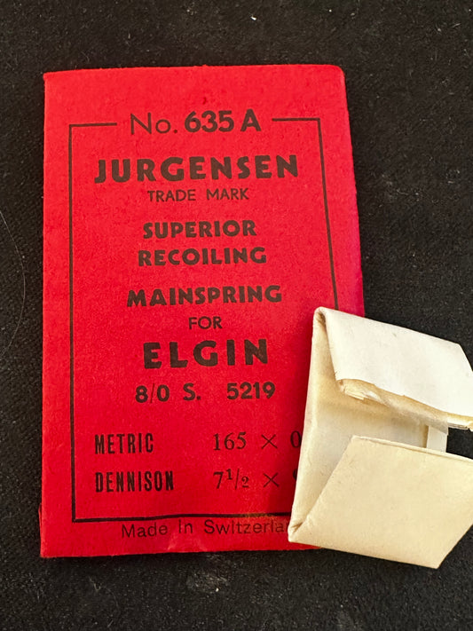 Jurgensen Mainspring #635A for Elgin 8/0s Factory No. 5219 - Steel