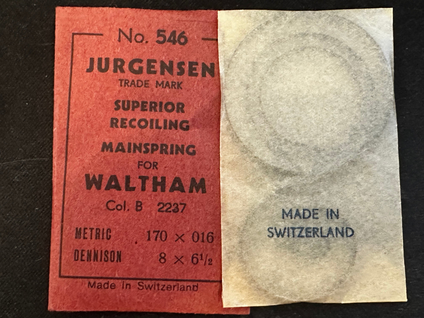 Jurgensen Mainspring #546 for Waltham Colonial B No. 2237 - Steel