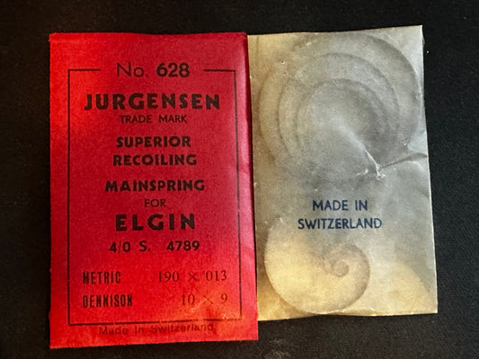 Jurgensen Mainspring #628 for Elgin 4/0s Factory No. 4789 - Steel