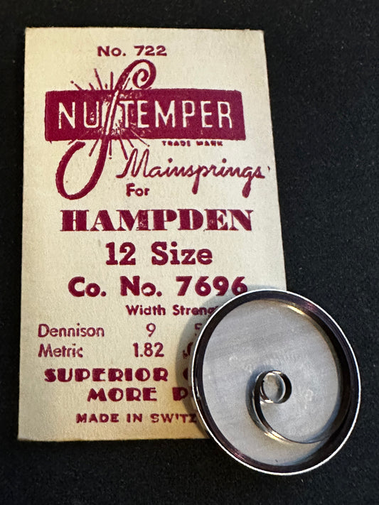 NuTemper Mainspring #722 for Hampden 12s No. 7696 - Steel