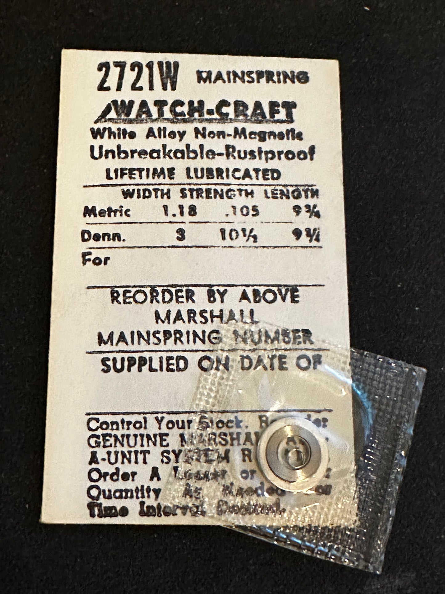 WATCH-CRAFT Mainspring 2721W for ETA 500, 501, 505, 508, 545 - Alloy