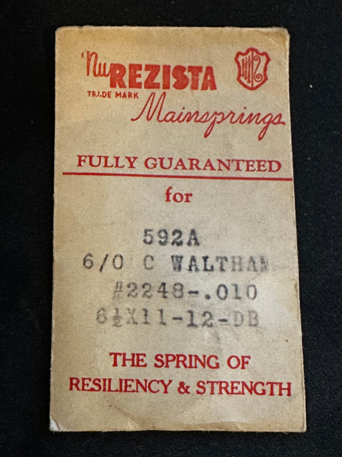 NuRezista Mainspring #592A for Waltham 6/0s "C" & "D" Model 1945 No. 2248 - Steel