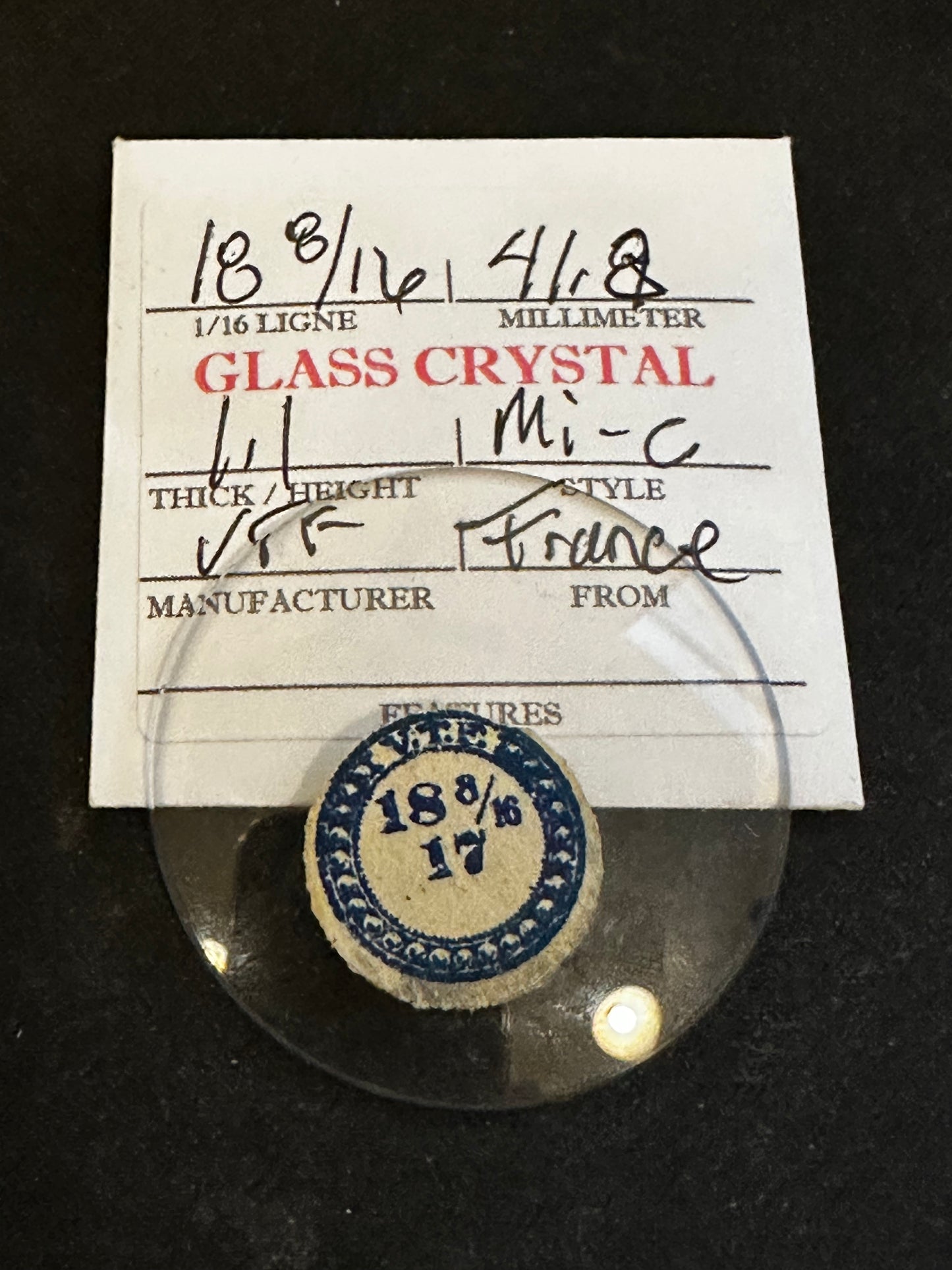 VTF Vintage Glass Pocket Watch Crystal 18-8/16 (~41.8mm) - NOS