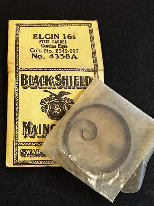 Swartchild Black Shield Mainspring #4358A for Elgin 16s No. 2542 - Steel