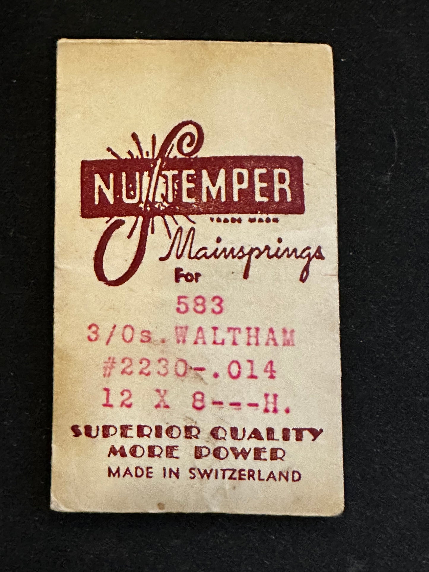 NuTemper Mainspring #583 for Waltham 0s & 3/0s Factory No. 2230 - Steel