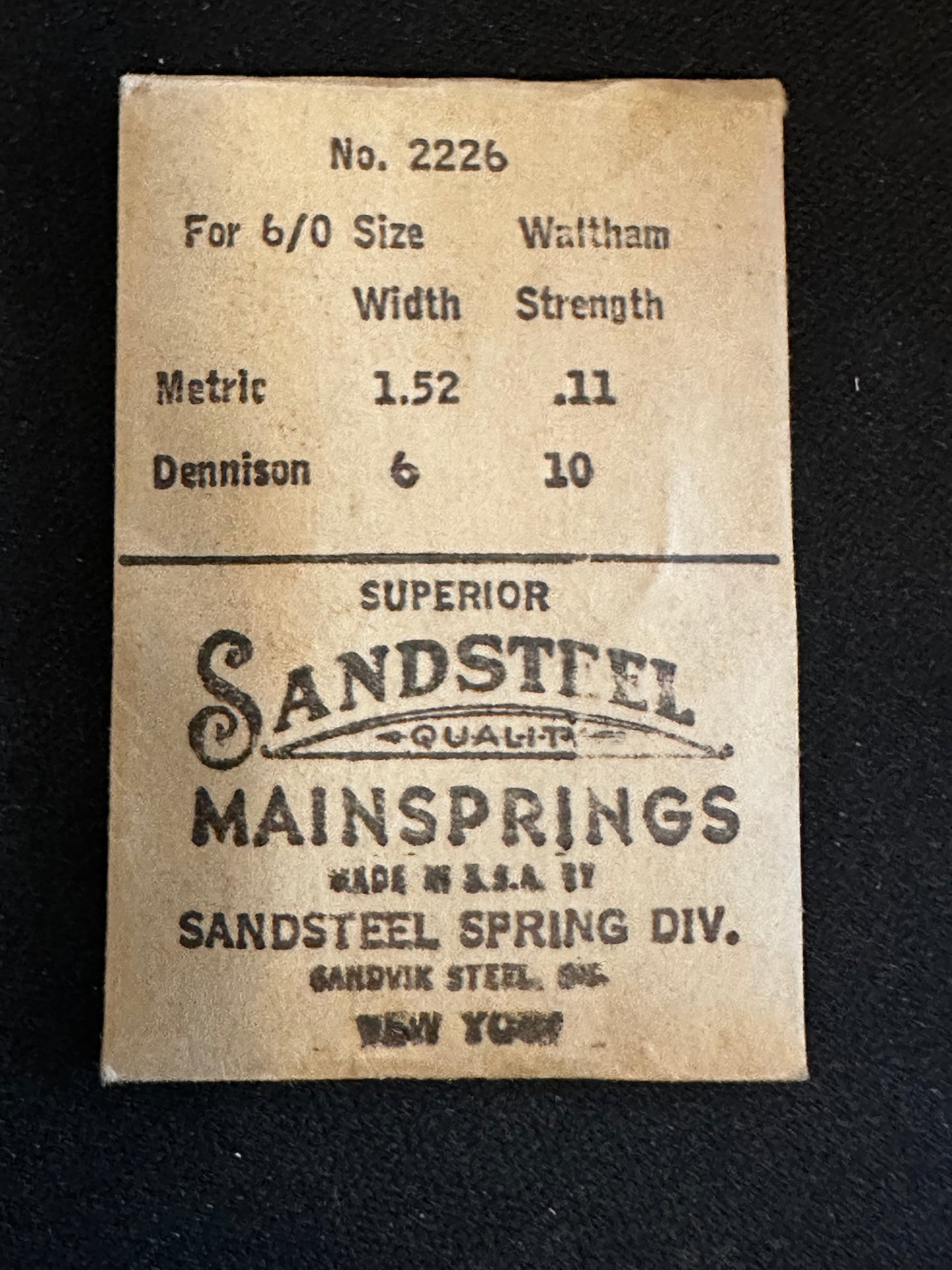 Sandsteel Mainspring for Waltham 6/0s Jewel & 1942 Series #2226 - Steel