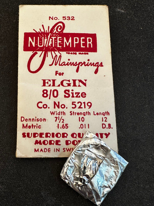 NuTemper Mainspring #532 for Elgin 8/0s Factory No. 5219 - Steel