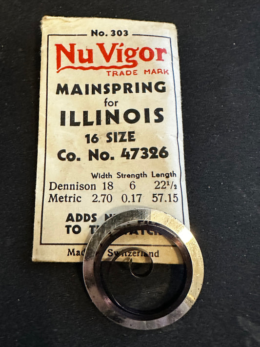 NuVigor Mainspring #303 for Illinois 16s Factory No. 47326 - Steel