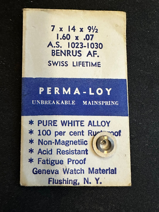 PERMA-LOY Unbreakable Mainspring for AS 1023 - 1030, Benrus AF - Alloy