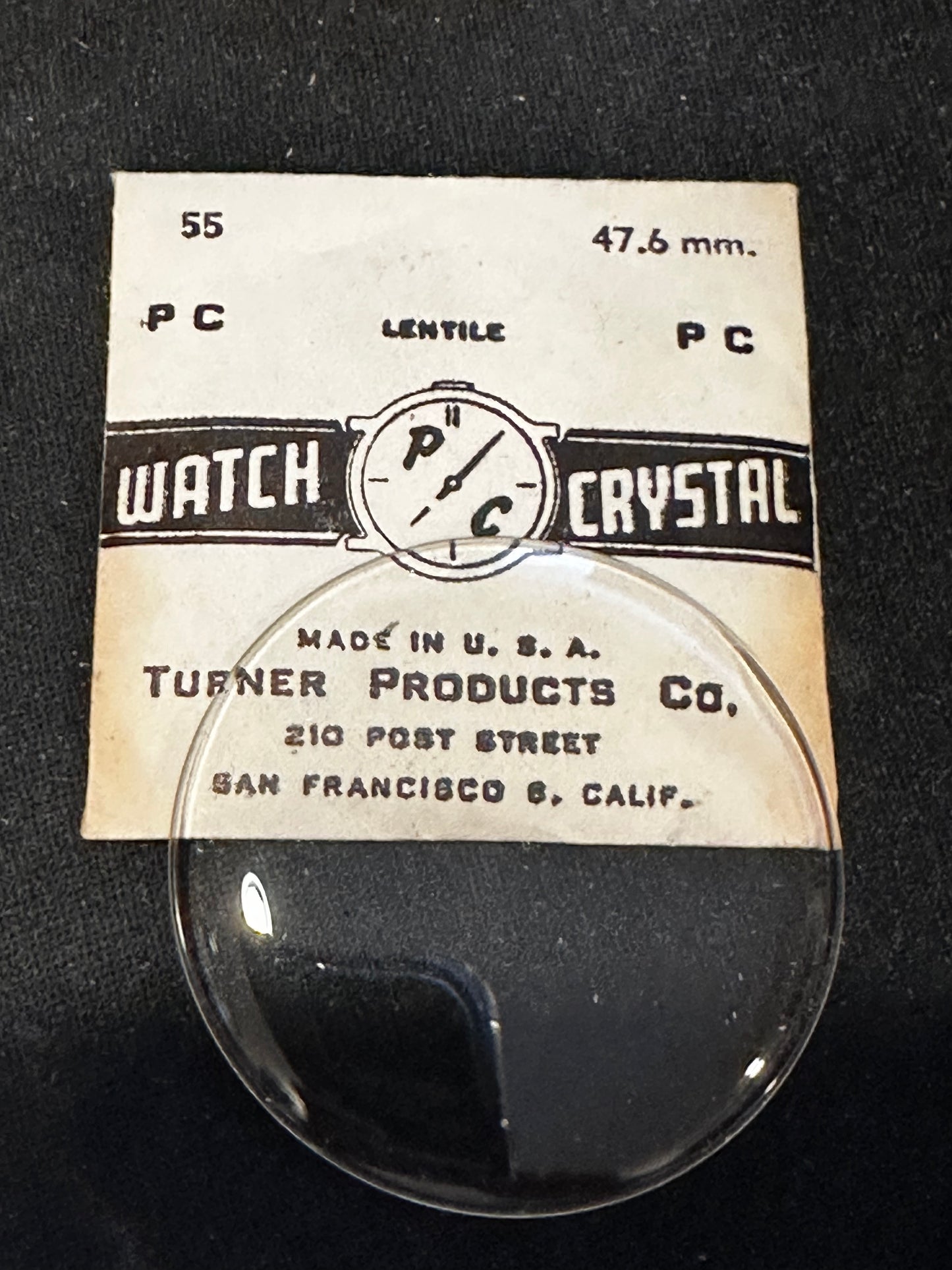 Turner Round Pocket Watch Crystal PC 55, 47.6mm - New