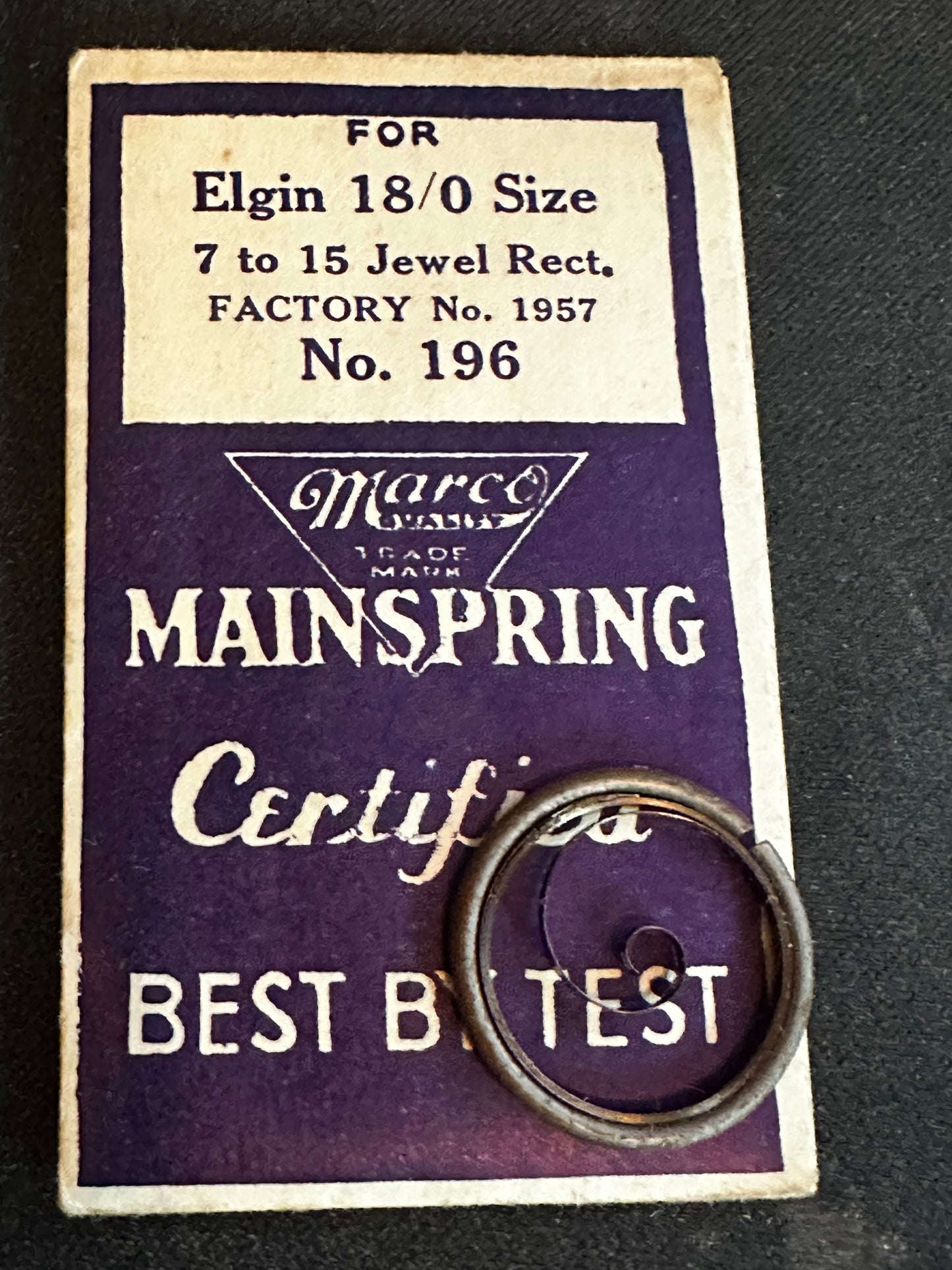 Marco Mainspring #196 for 18/0s Elgin No. 1957 - Steel