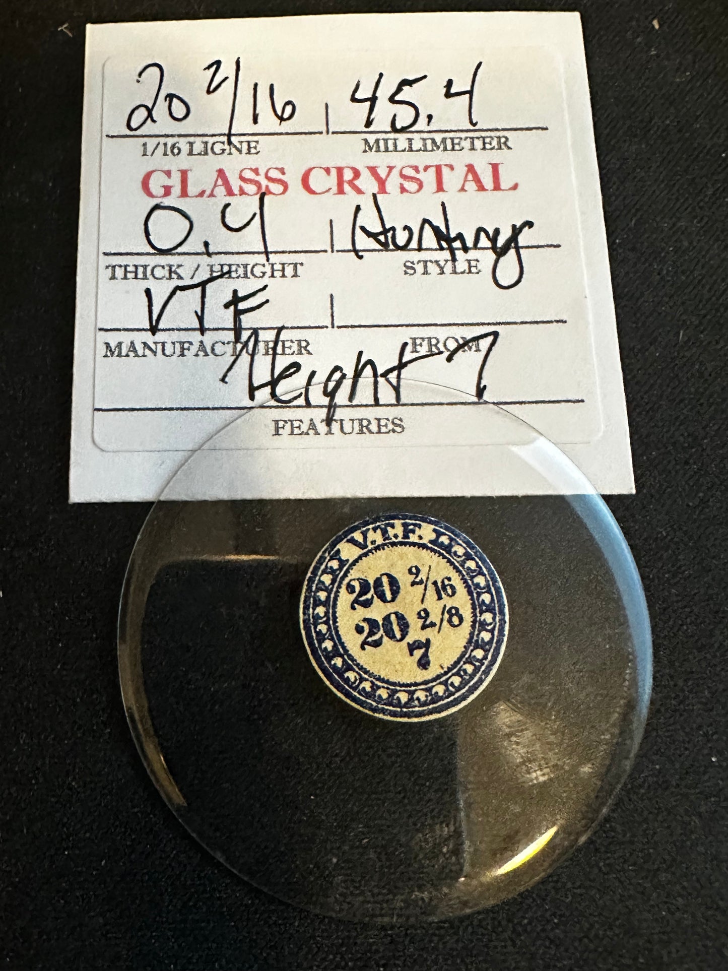 VTF Vintage Glass Hunting Case Watch Crystal 20-2/16 (~45.4mm) - NOS
