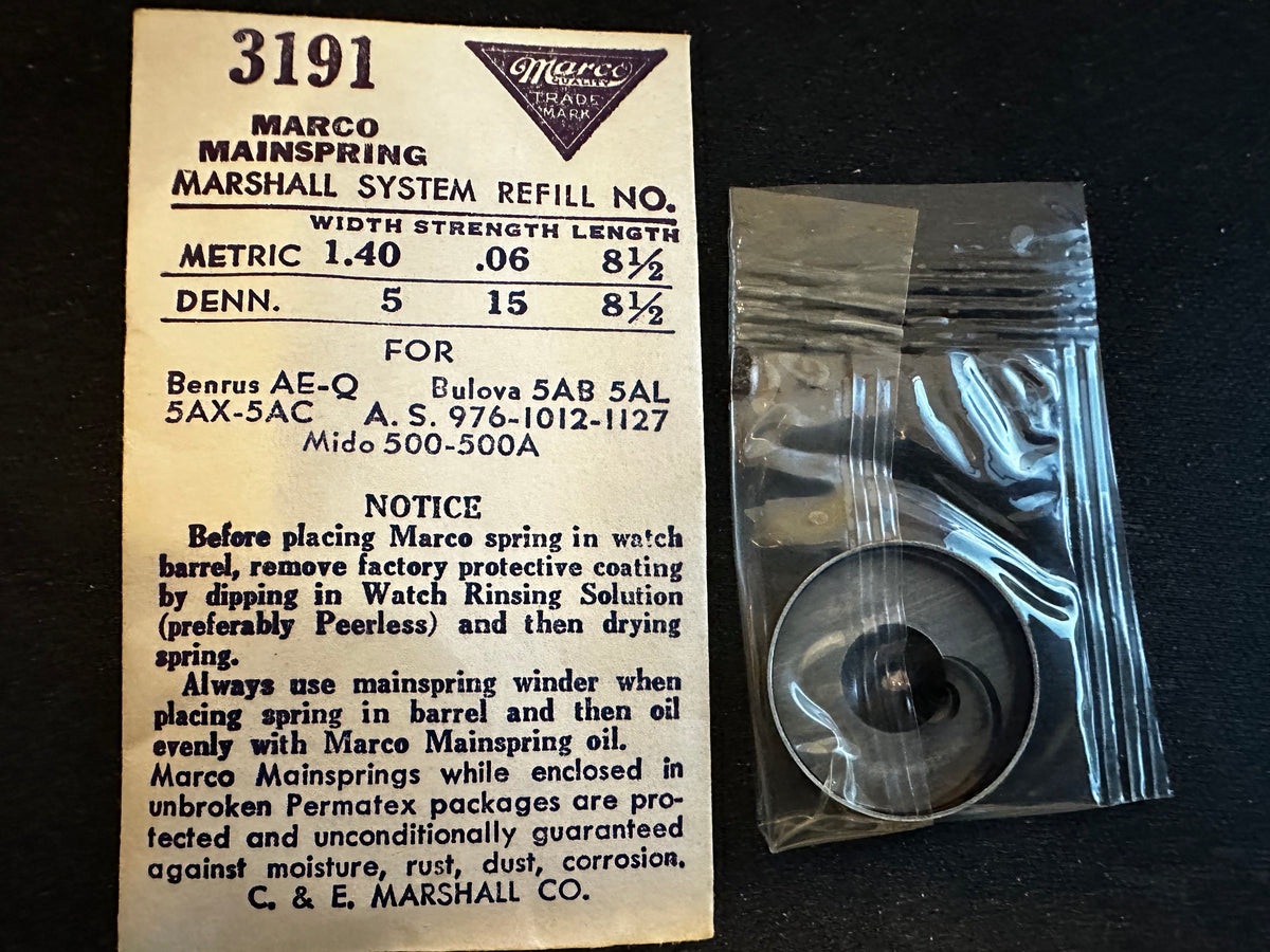 Marco Mainspring #3191 for Bulova 5AB, 5AL, 5AX, 5AC, AS 976, 1012, 1127, Mido 500, 500A - Steel