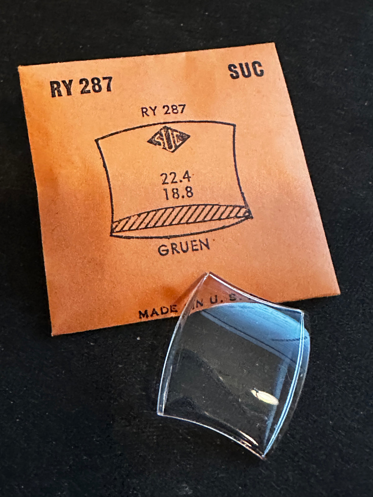 SUC Rocket Crystal RY 287 for GRUEN - 22.4 x 18.8mm - New