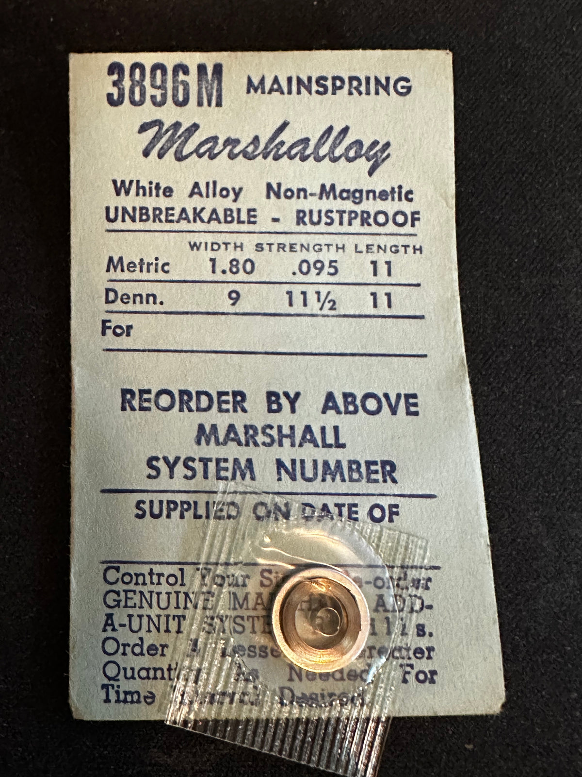 Marco Marshalloy Mainspring 3896M for AS caliber 1220, Dugena caliber 601 - Alloy
