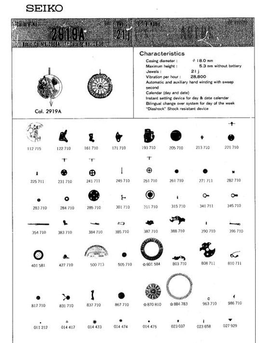 Seiko Set Lever Detent (373-710) Caliber 2919 and variants in factory packaging