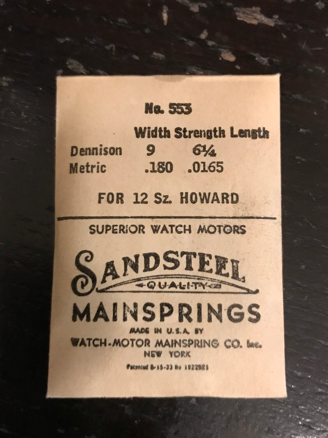 Sandsteel Mainspring for Howard 12s #553 - Steel