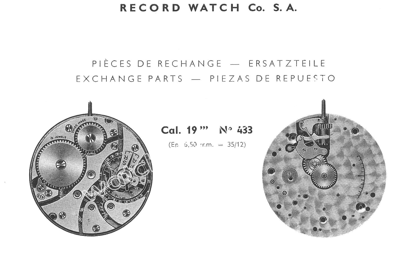 Trutex Unbreakable Mainspring for Record caliber 433 Pocket Watches - Alloy