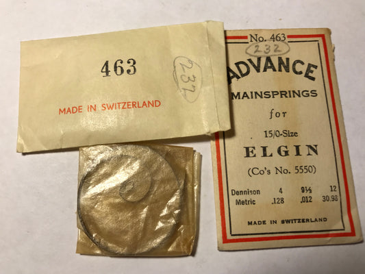 Advance Mainspring No. 463 for Elgin 15/0s Factory No. 5550 - Steel