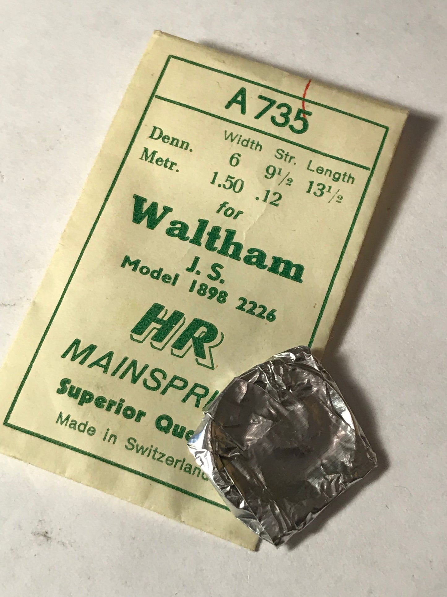 HR Mainspring A735 for Waltham 6/0s Jewel & 1942 Series No. 2226 - Steel