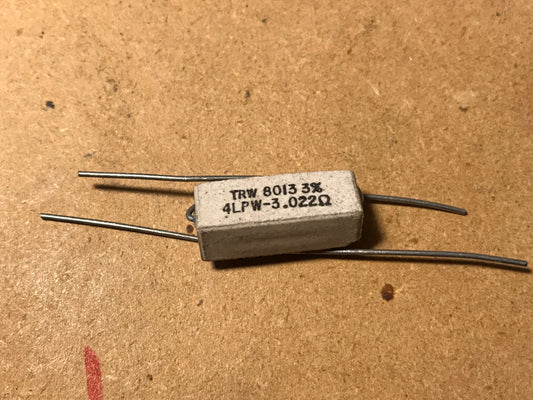 4 x .022 Ohm TRW 4LPW-3 3% 3 watt Current-Sensing wirewound resistors - New
