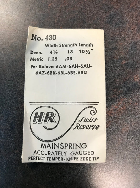 HR Mainspring No. 430 for Bulova 6AM, 6AZ, 6AH, 6AK & 6WM and other movements - steel