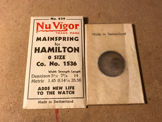 NuVigor Mainspring #239 for Hamilton 0s Factory No. 1536 - Steel