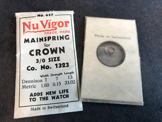 NuVigor Mainspring #657 for Crown (NY Standard) 3/0s No. 1323 - Steel