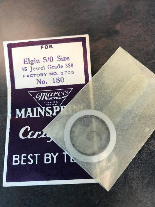 Marco Mainspring #180 for 5/0s Elgin Grade 380 Factory No. 2705 - Steel