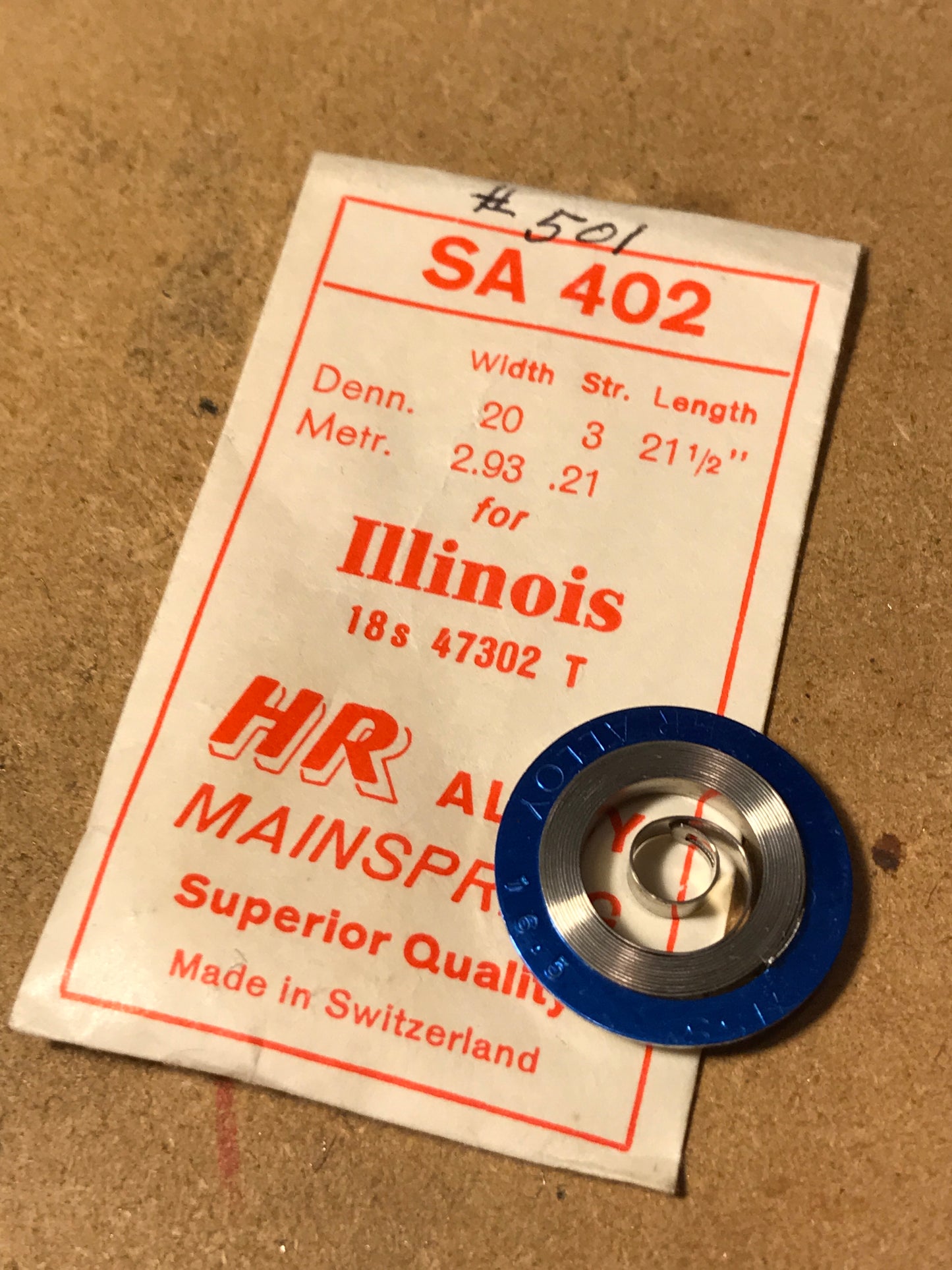 HR Mainspring SA402 for Illinois 18s Factory No. 47302 - Alloy