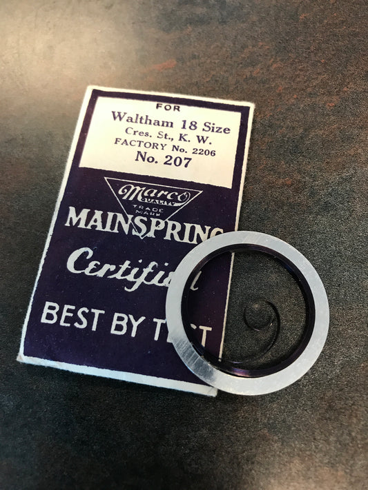 Marco Mainspring #207 for 18s Waltham Keywind # 2206 - Steel