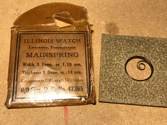 Illinois Factory Mainspring #47365 for 6/0s O.F. movements - Steel