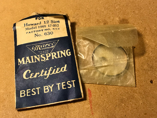 Marco No. 630 Mainspring for Howard 12s Model 1908 Factory #552 - Steel