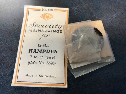 Newall Security Mainspring #658 for 12s Hampden No. 6696 - Steel