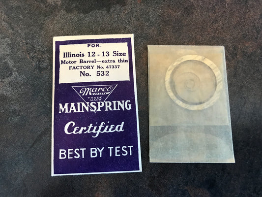 Marco Mainspring #532 for 12s - 13s Illinois Factory No. 47337 - Steel