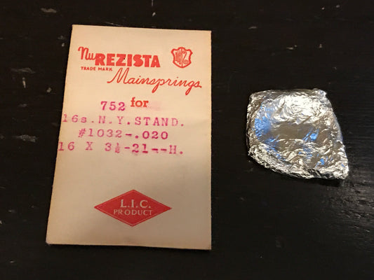 NuREZISTA Mainspring #752 for 16s N.Y. Standard No. 1032 / 3196 - Steel