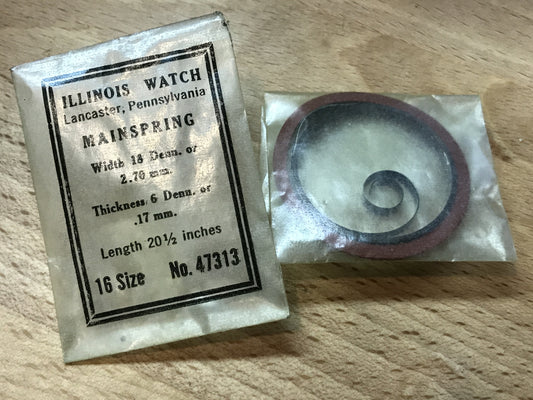 Illinois Factory Mainspring #47313 for 16s 21j & 23j movements - Steel