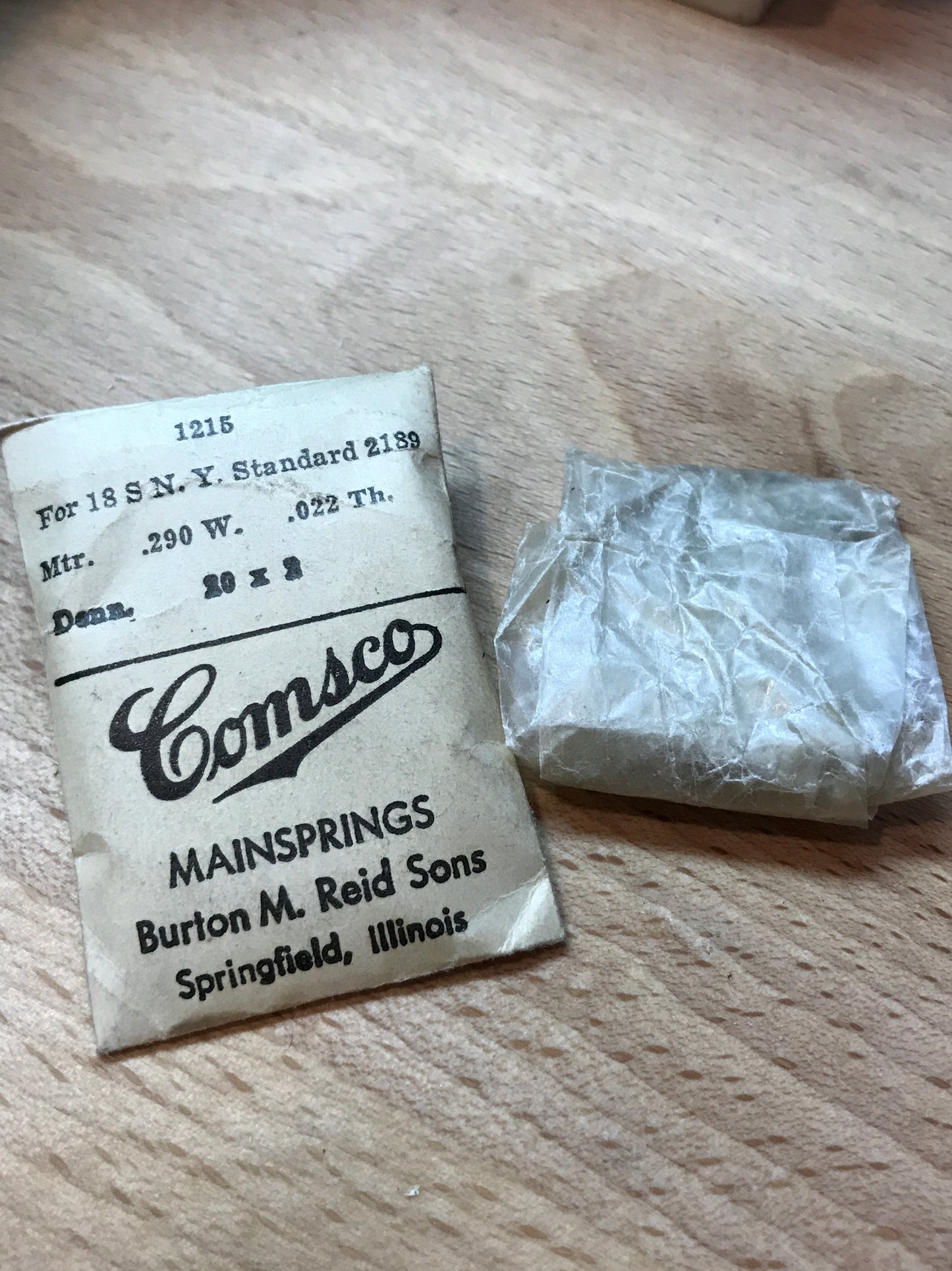 Comsco Mainspring #1215 for N.Y. Standard 18s Factory No. 2189 - Steel