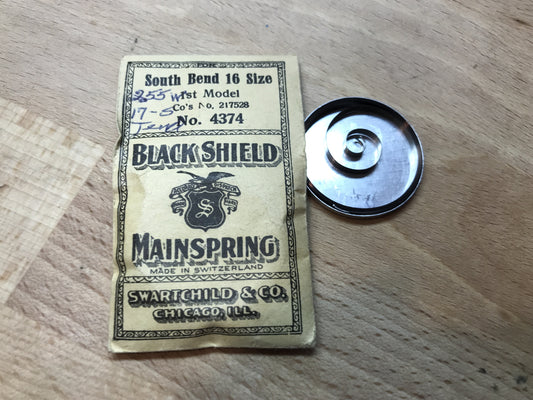 Swartchild Black Shield Mainspring for 16s South Bend No. 217528 - Steel