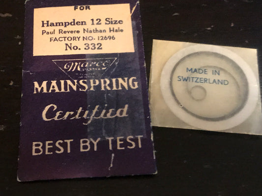 Marco Mainspring #332 for 12s Hampden Paul Revere & Nathan Hale #12696